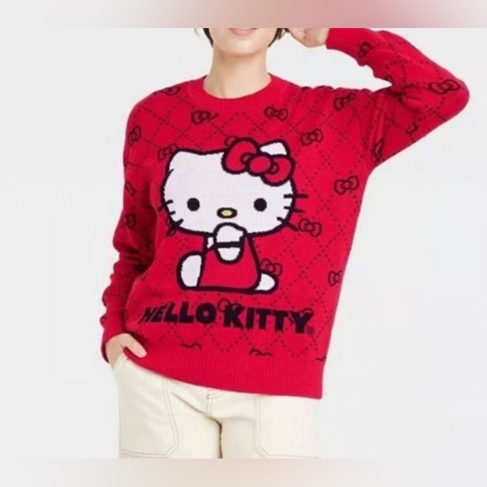 Sanrio Red‎ Crew Neck Sweater with Hello Kitty Charm